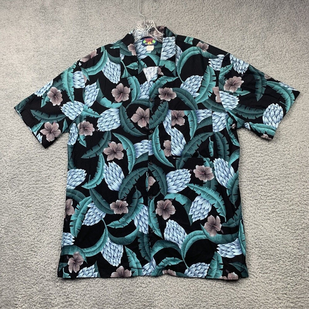 Hawaii Blues Shirt Mens L Hawaiian Tropical Vacation Travel Short Sleeve USA